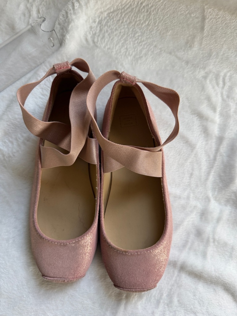 Janie and Jack Pink Glitter Girls Ballet Flats with Ribbon Straps - Picture 2 of 2